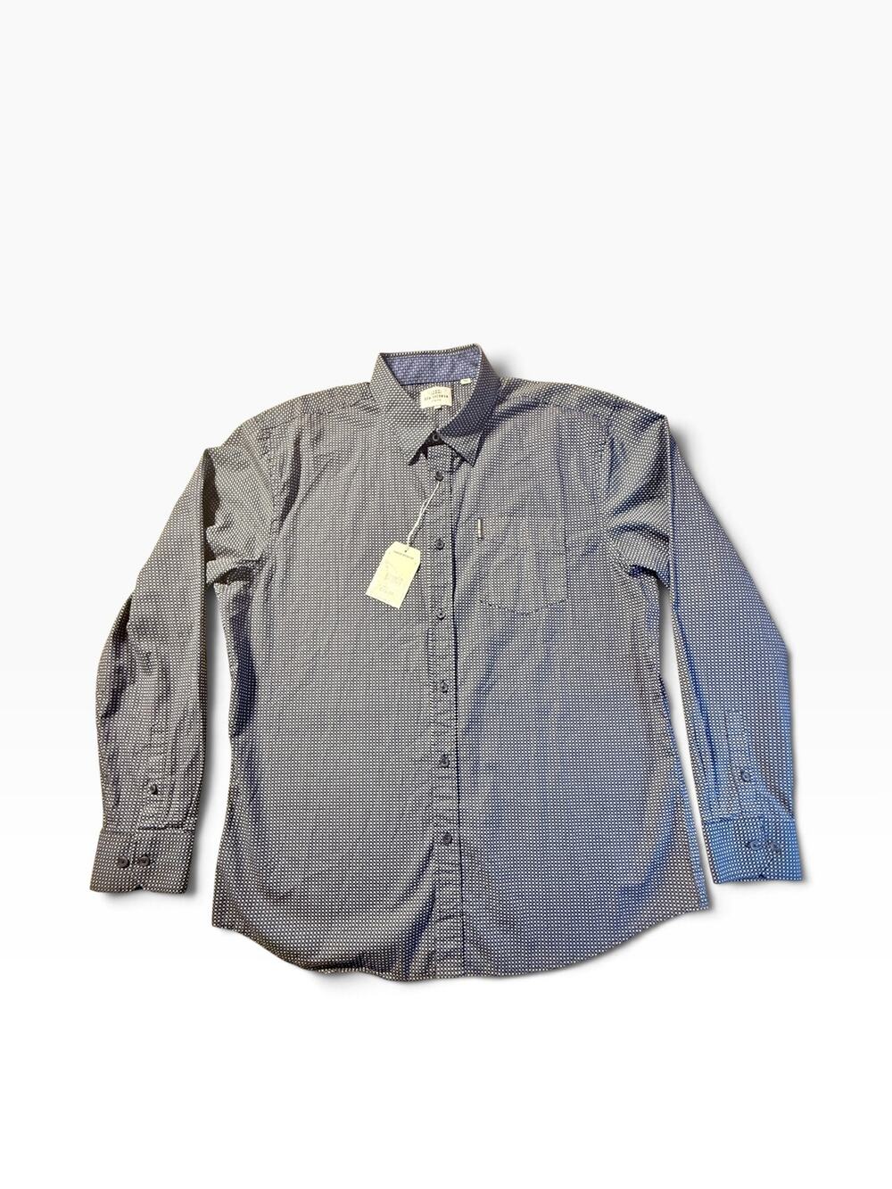 Ben Sherman Original Shirt Mens XL Navy Micro Geometric Cotton Long Sleeve NWT